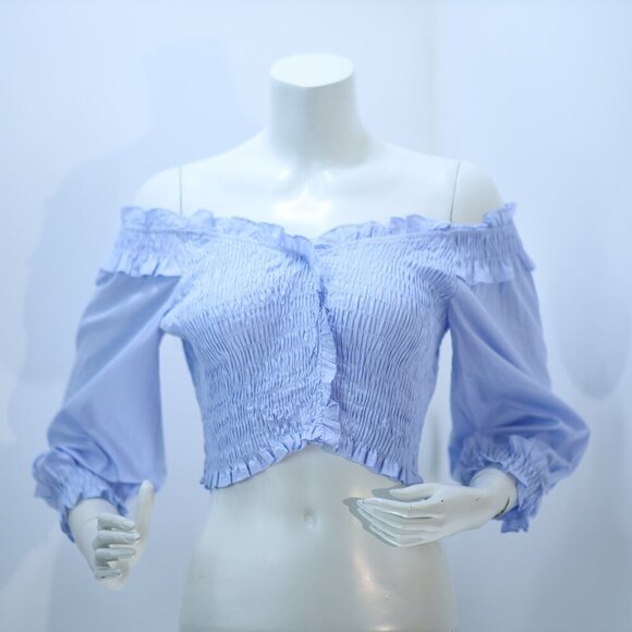 Zara Blue Elastic Trim off the shoulder top Size M - Picture 4 of 9